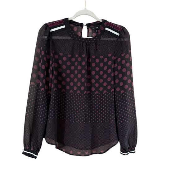 Who What Wear Black Brown Circle Sheer Blouse XS - Picture 2 of 9